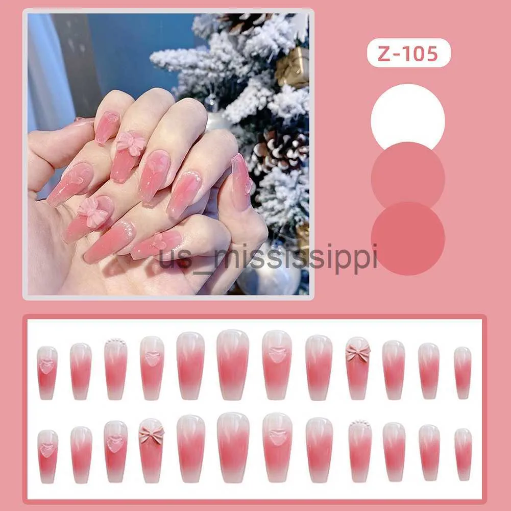 False Nails 24pc False Nails French Long Press On Nails Elegant Fingernails Stickers Manicure Save Time Salon DIY Art Nails Art Tip x0826