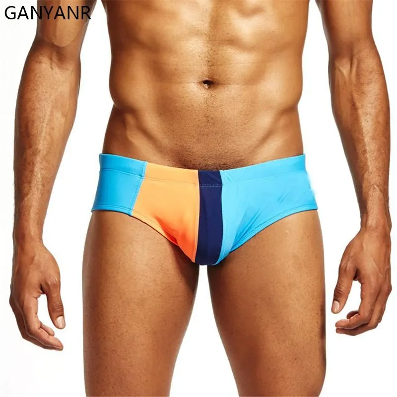 swimwear GANYANR Mens Swimming Shorts Swimsuit Swimwear Swim Briefs Suit Gay Sexy Trunks For Sunga Penis Pouch Beach Pool Surfwear Nylon