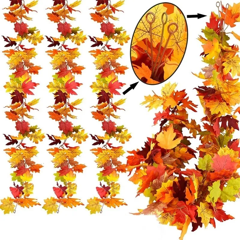 Faux Floral Greenery 53pcs Artificial Maple Leaf Vine Autumn Fake Garland For Christmas Halloween Thanksgiving Party Fireplace Fall Decor 230825