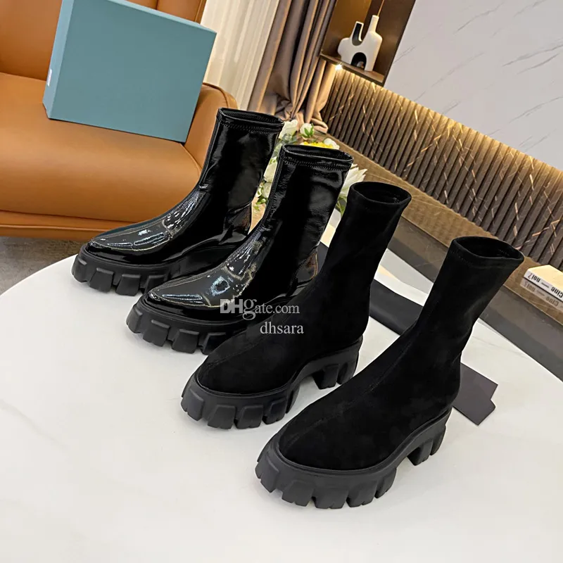 Spice Black Stretch Chunky Platform Boots With 5CM Heels And Platform For Women Fashionable Luxury Knee High Ankle Booties In Shiny Patent Suede Leather From Dhsara 66.54 DHgate.Com