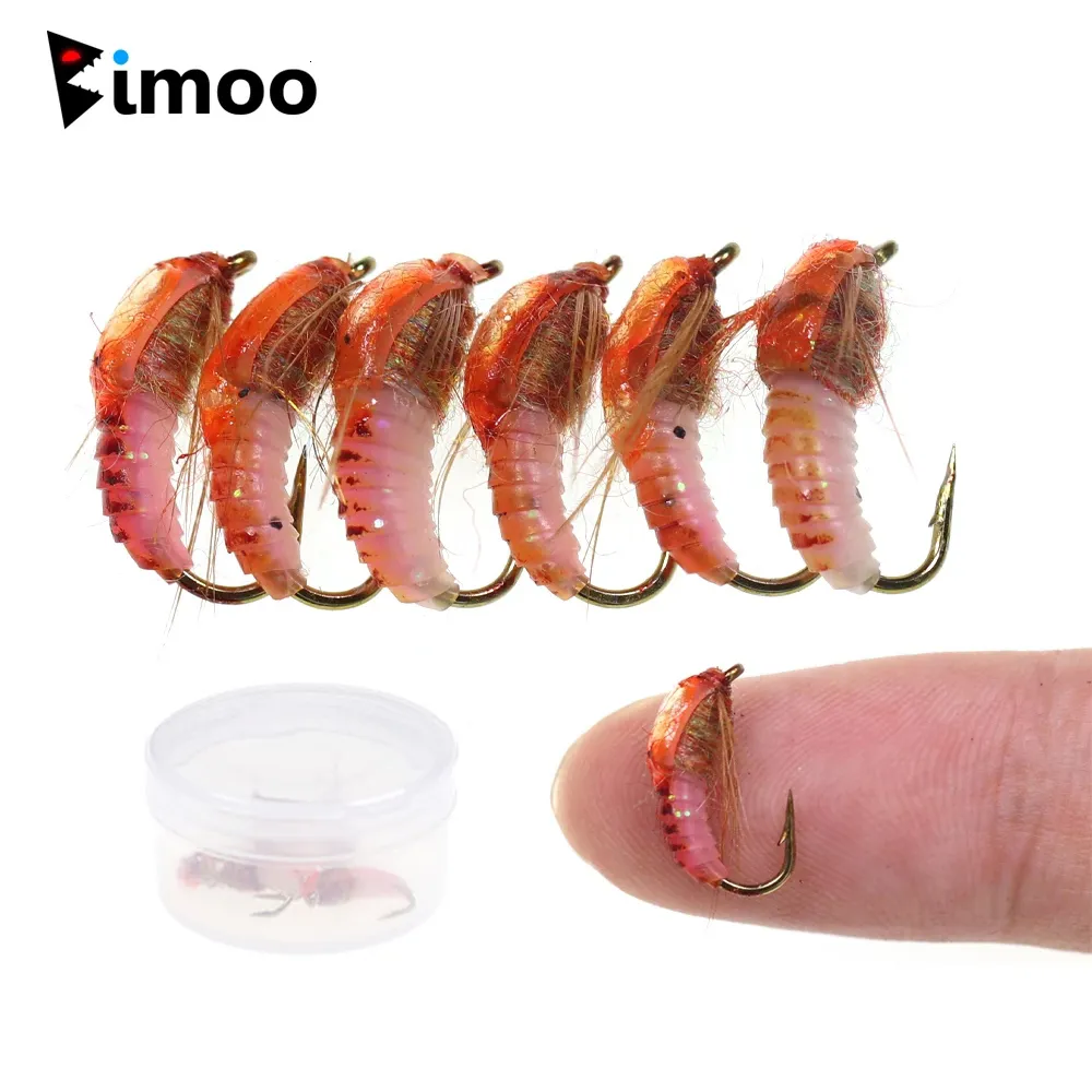 Приманки приманки Bimoo 6pcs 12 14 Классическая нимфа Scud Fly Bug Bug для рыбалки для форели.