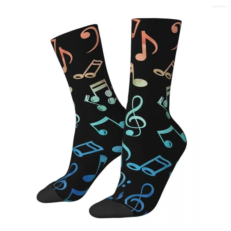 Chaussettes pour hommes drôle aquarelle Vintage Harajuku Notes de musique Hip Hop décontracté équipage fou chaussette cadeau motif imprimé