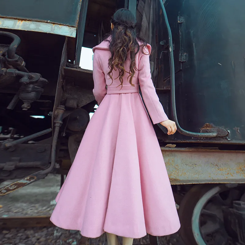 Womens Wool Blend Long Swing Woolen Coat Pink Single-Breasted Winter  Outerwear from Dhgate Womens Wool & Blends - price 149.43