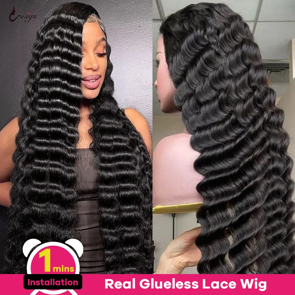 180 Density Glueless Preplucked Human Wigs Ready To Go 13X4 Loose Deep Wave Lace Front Human Hair HD Lace Wig Wear Pre Cut Wig