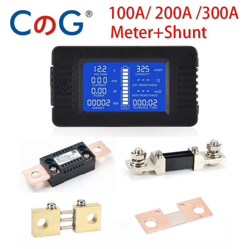 Stroommeters 10A 50A 100A 200A 300A Digitale meter DC 0-200V 9 in 1 voltmeter Ampèremeter LCD DC-spanningsstroom Vermogen Energiedetector Amper Shunt 230825