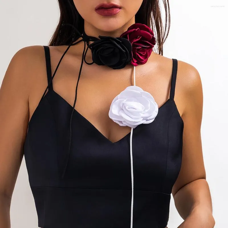 Salircon – collier ras du cou romantique avec grande fleur de Rose, élégant, longue corde réglable, chaîne clavicule, bijoux gothiques de mariage Y2K pour femmes