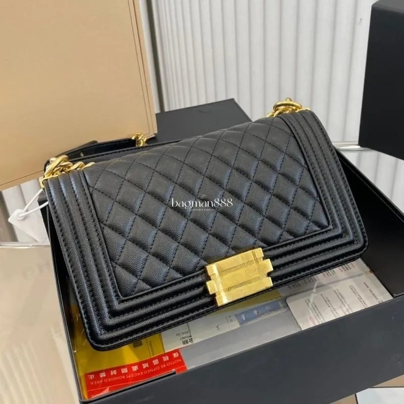 borsa firmata Le boy borsa caviale borse a tracolla da donna Borsa a tracolla in metallo antico pochette a catena plaid ragazzo borsa porta carte in pelle di agnello caviale di alta qualità