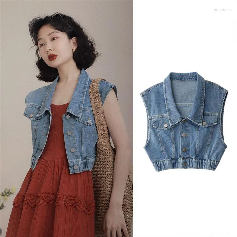 Coletes femininas vintage denim colete jaquetas curto com capuz mulheres verão bolso jean colete sem mangas tanque schoolgirl outerwear casual tops