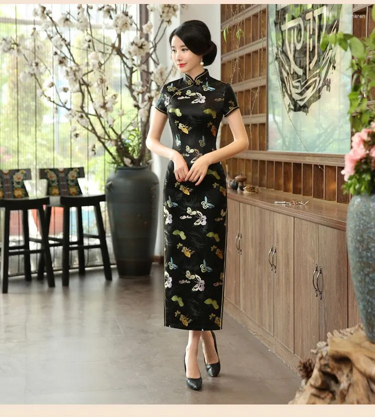 Ethnic Clothing Retro Short-sleeved Printed Cheongsam Improved Daily Long Stage Catwalk Performance Banquet Etiquette Qipao Women