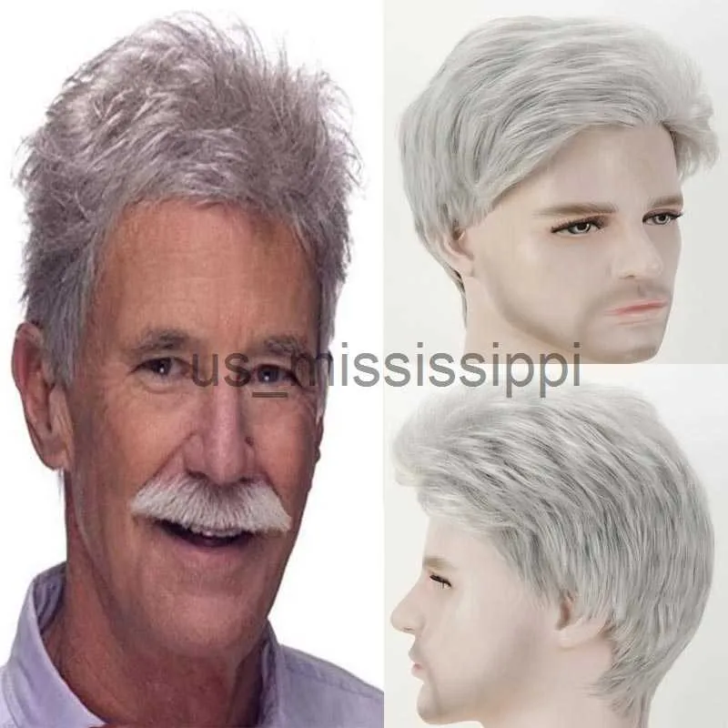 Synthetic Wigs Grandpa's Wig Natural Grey Short Hair Wig Handsome Men's Wig Father Hair Fashion Wigs for Men Fluffy Short Synthetic Wigs x0826