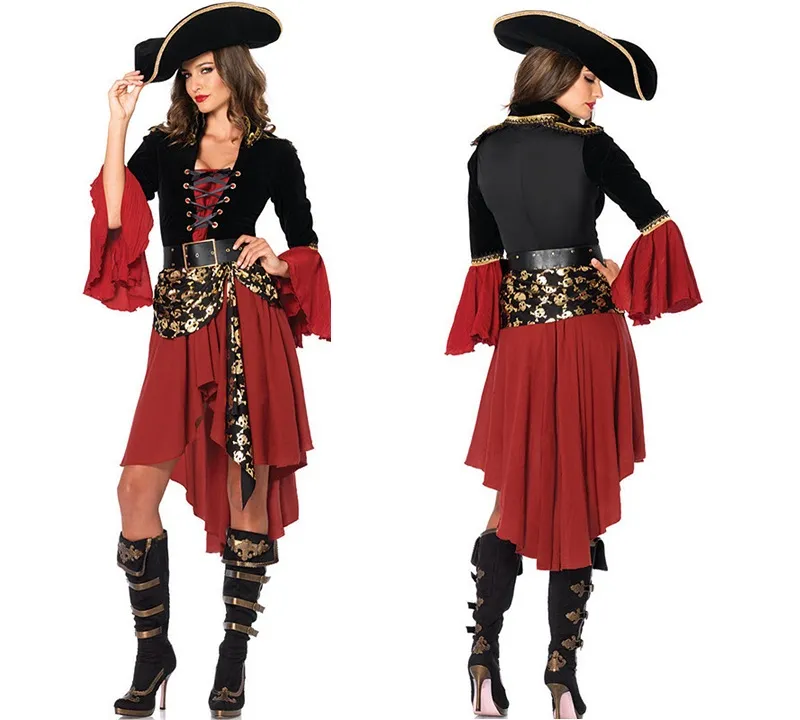 Captain Jack Pirates of the Caribbean Halloween Costume for Women - Cosplay Outfit With Hat and Belt
