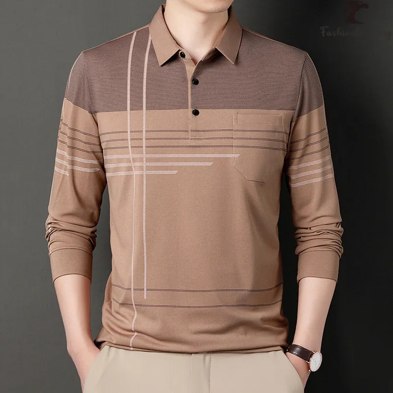 Mens Polos Spring och Autumn Casual Long Sleeve Polo Shirt Man Collar Stripes T 230825