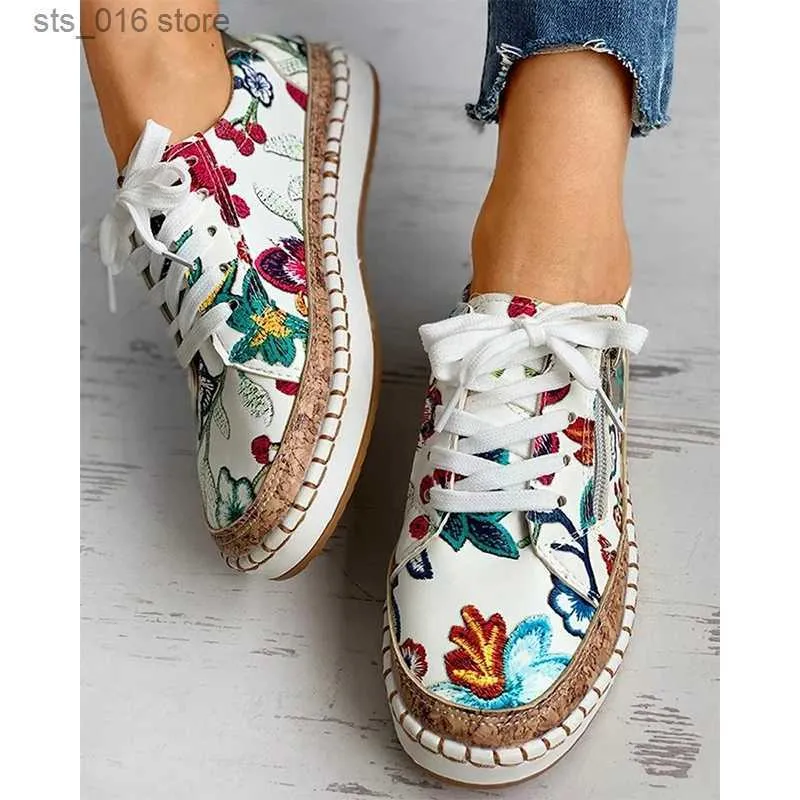 Chaussures habillées Femmes chaussures plates baskets élégantes chaussures florales femme confortable mocassins décontractés chaussures sans lacet femme vulcaniser chaussures T230826