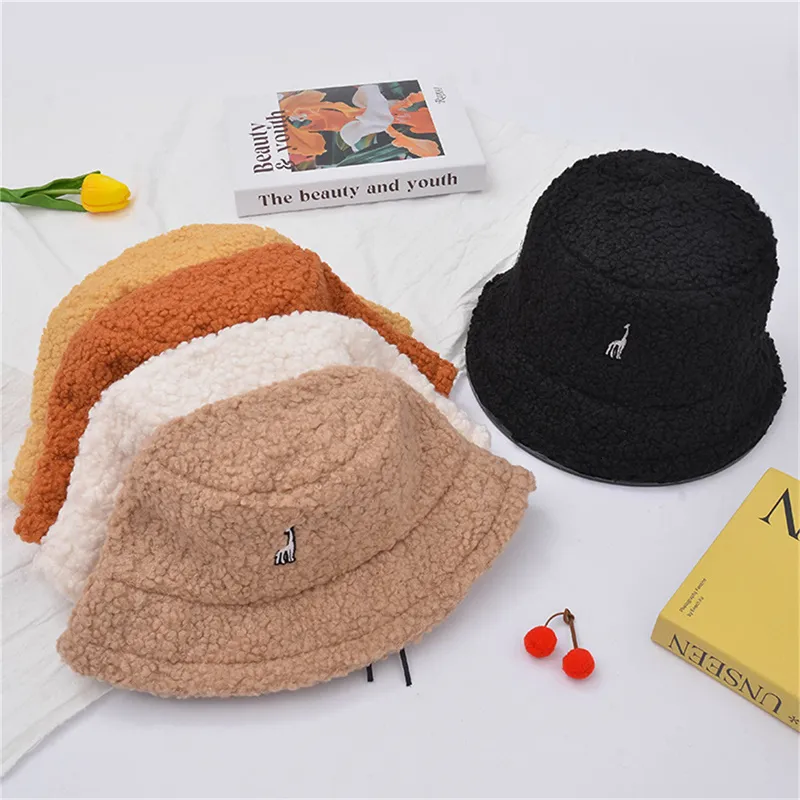 New Hats For Women Autumn Winter Bucket Hats Lamb Plush Soft Warm Fisherman Hat Panama Casual Caps Lady Flat Korean Style