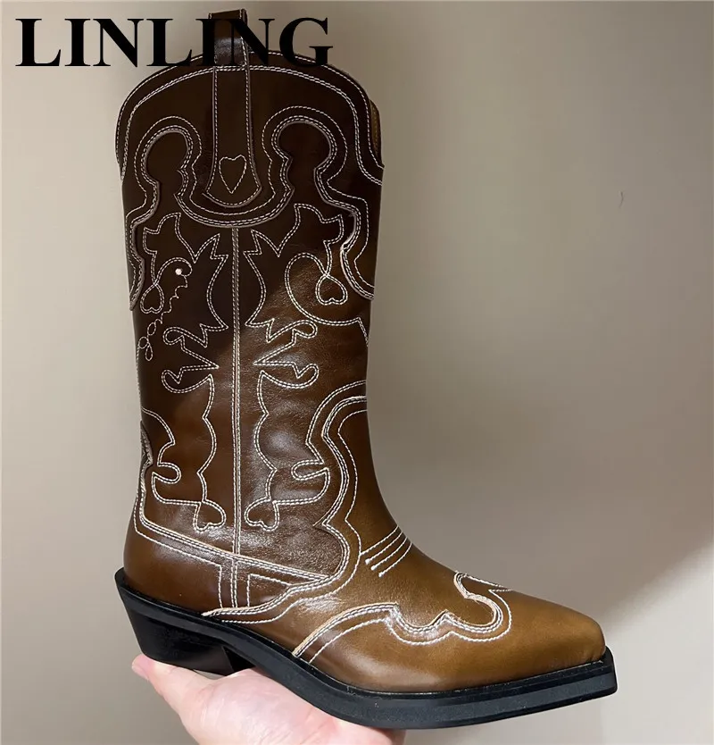 Mid calf top western boots