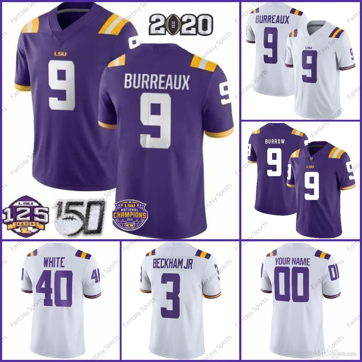 Maglia personalizzata LSU Tigers Calcio Burrow Tyrann Mathieu Williams Burreaux Fournette Delpit Beckham Jr. Justin Jefferson Chase Derrius Guice College Uomo Donna Bambino