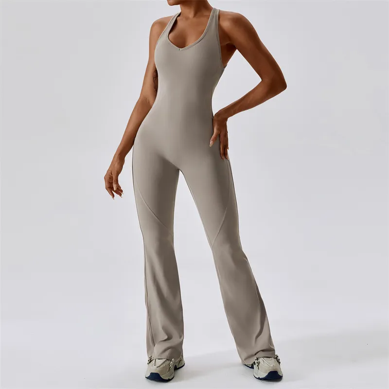 LL-8117 Womens Jumpsuits One Piece Yoga Outfits Bell-bottoms Pants Sleeveless Close-fitting Dance Jumpsuit Exercise Long Pants Breathable