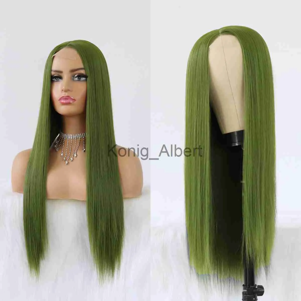Green olive cheap wig