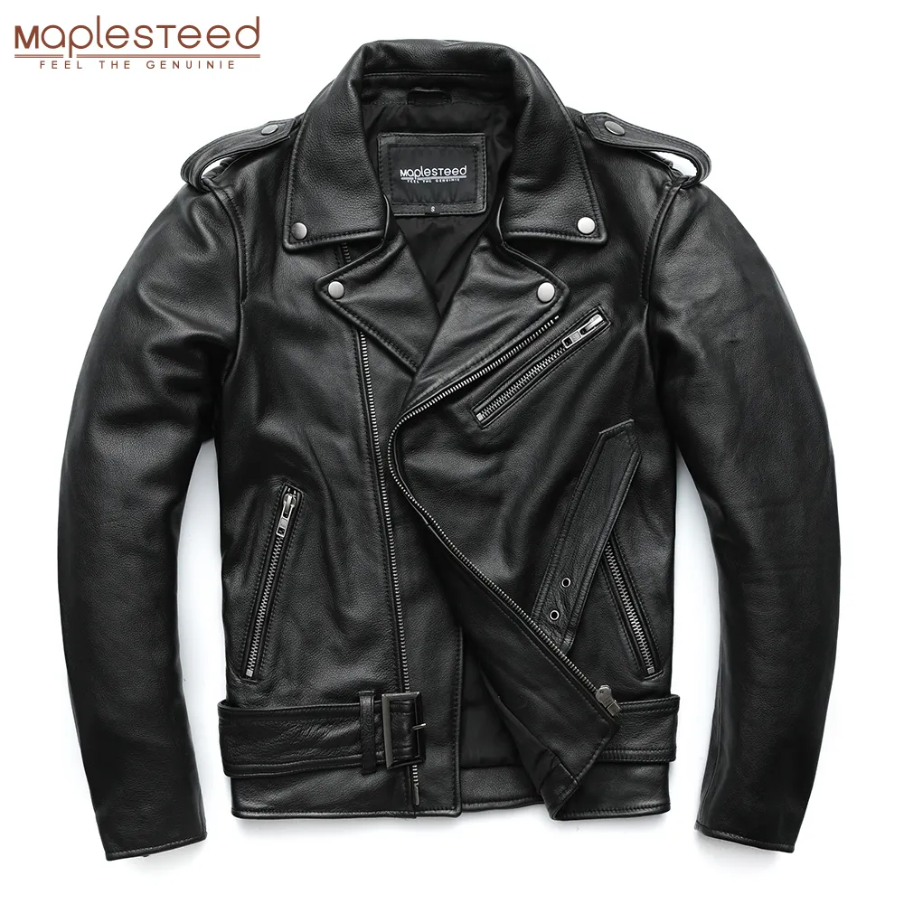 Herrläder faux läder maplesteed klassiska motorcykeljackor män läderjacka 100% naturlig kohud tjock moto jacka vinter ärm 61-69cm 8xl M192 230825