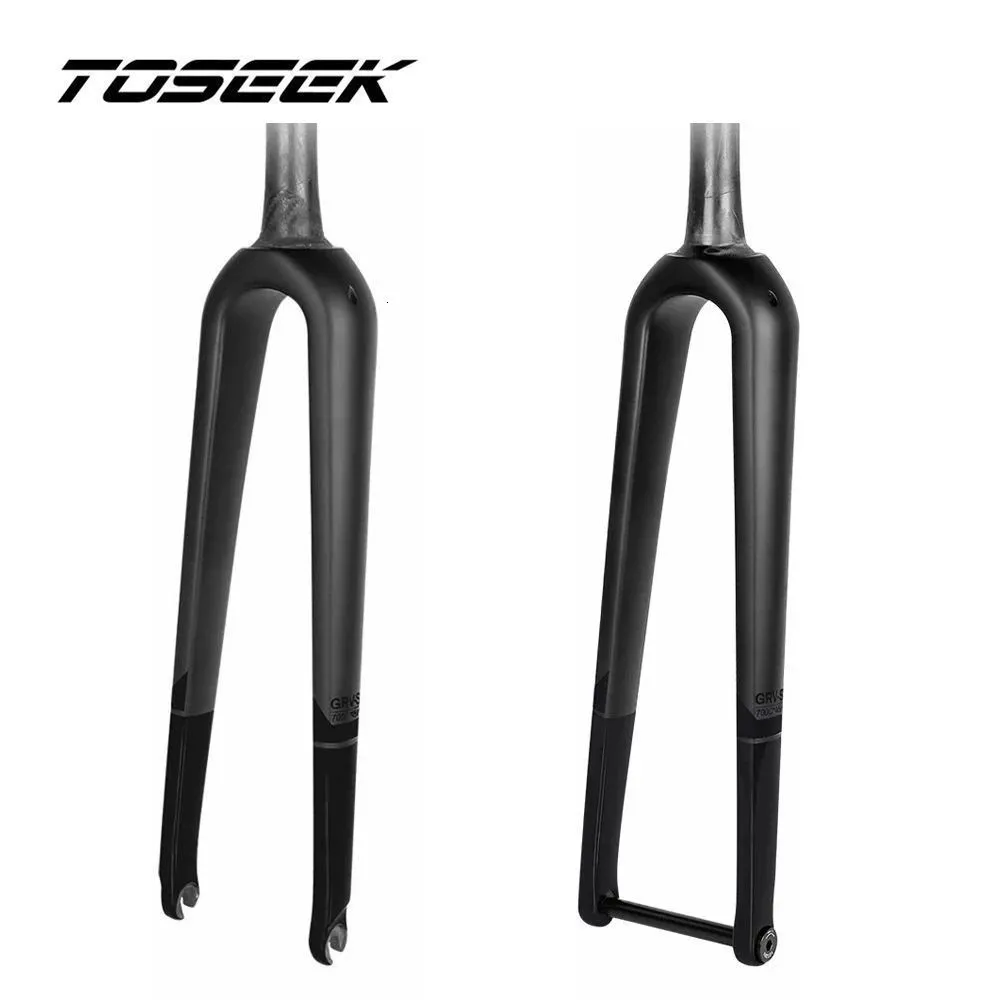 Cykelgafflar Toseek Gravel Fork Carbon Fiber Road Cykel Front 700 45C Snabbutgivning 9x100mm Thru Axle 12x100mm 230825