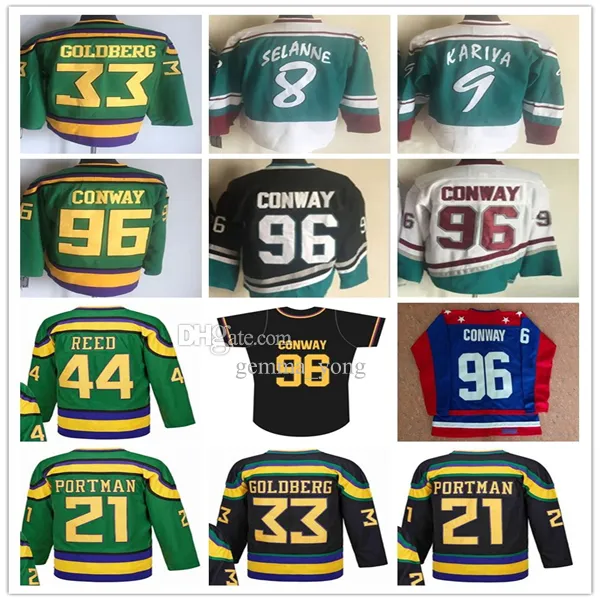 빈티지 영화 강력한 CCM 하키 유니폼 96 Charlie Conway 99 Adam Banks 21 Dean Portman 44 Fulton Reed 33 Greg Goldberg 8 Teemu Selanne 9 Paul Kariya 스티치 크기 S-3XL