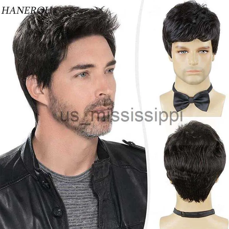 Synthetic Wigs Synthetic Short Wigs for Men Ombre Black Layered Wig with Bangs Male Cosplay Daily Fashion Blonde Wigs Halloween Wig x0826