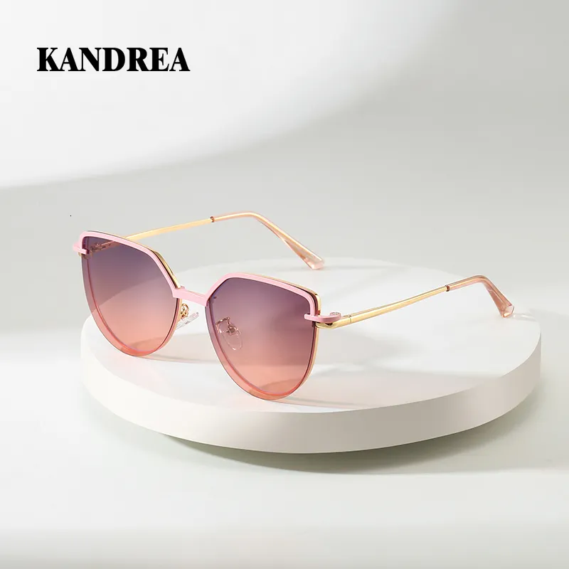 ファッションサングラスフレームKandrea Vintage Alloy Cateye Sunglasses女性ファッション眼鏡フレーム光学視聴レトロ偏光処方メガネ