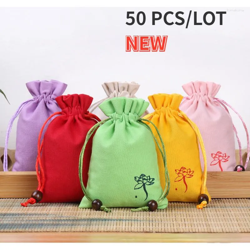 Opakowanie na prezent 50pcs/działka 10x14 cm Premium Jakość Bawełniana bawełniana torby na sznurowanie do opakowania