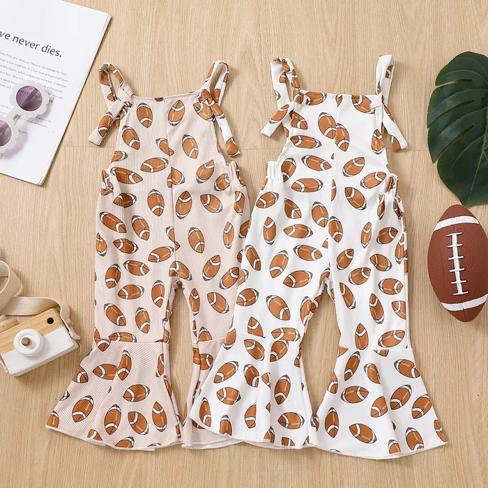 Rompers 0929 Lioraitiin 04years Toddler Girl Pasp Scossuit Backless Football Football Tuhby Print Romper Bellbottoms Romper 230825