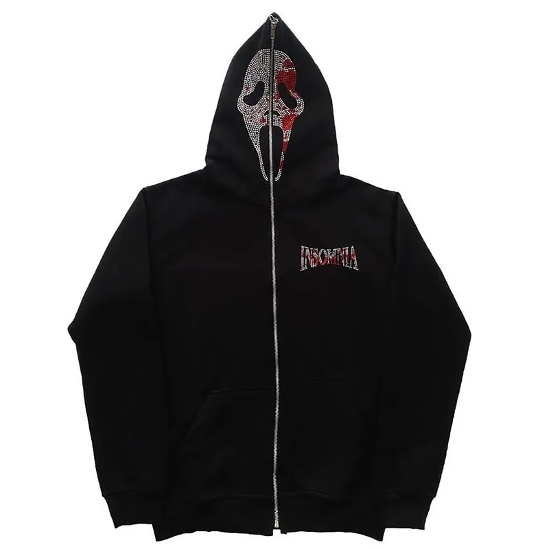 Europa und Amerika Y2k Langarm Super Dalian Hoodie Jacke Herren Kapuzenpullover Sportmantel Pullover Gothic Strass Zip Hoodie Devil Gothic Sweatshirt