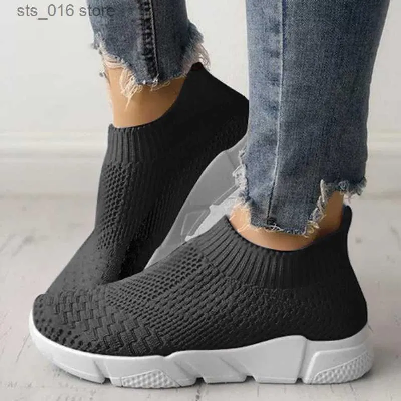 Fémeaux à tricot à tricot glissade sur mots de mots de femmes baskets d'été chaussures de marche entraîneurs chaussures Femme 2019 T2 882E