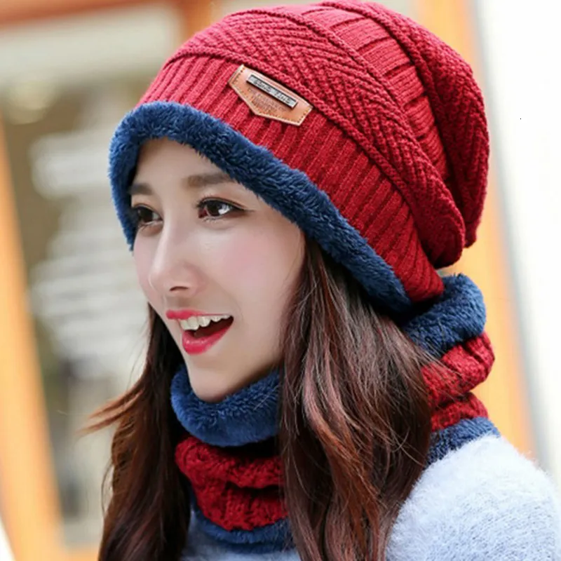 Fashion Winter Warm Men Women Knit Baggy Beanie Hat Ski Cap Scarf Set Hat Neckerchief Beanie