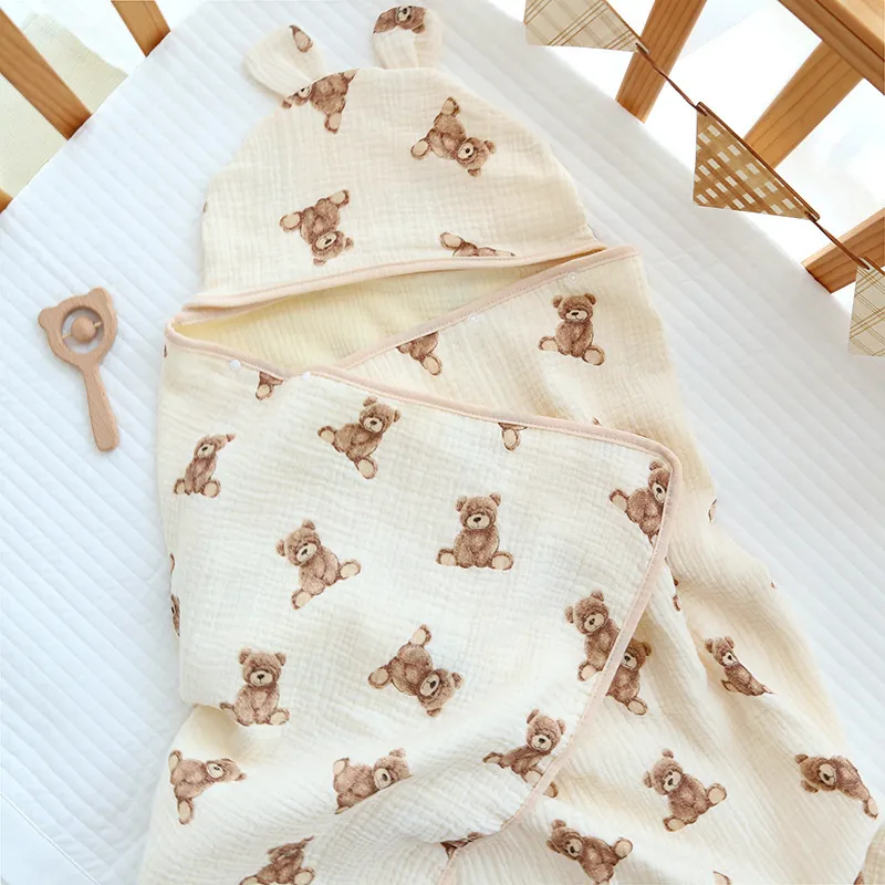 Blankets Swaddling Kangobaby #My Soft Life# Four Seasons 4 Layers Muslin Cotton Baby Bath Towel Breathable born Cape Blanket Hooded Beach Robe 230825