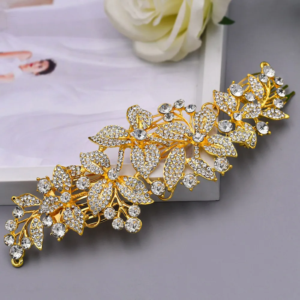 Fermaglio Per Capelli Da Sposa Con Fiori E Perle - Lungo 23 Cm, Accessorio Per Donne E Ragazze (Bianco E Argento)