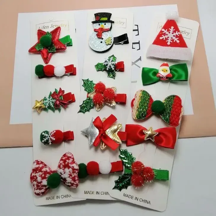 Pin 2024 Christmas Hair Hot Sales 5 Pcs / Set Cute Snowman Santa Claus Hair Card Girls Hair Clip Accessories Wholesale 0825