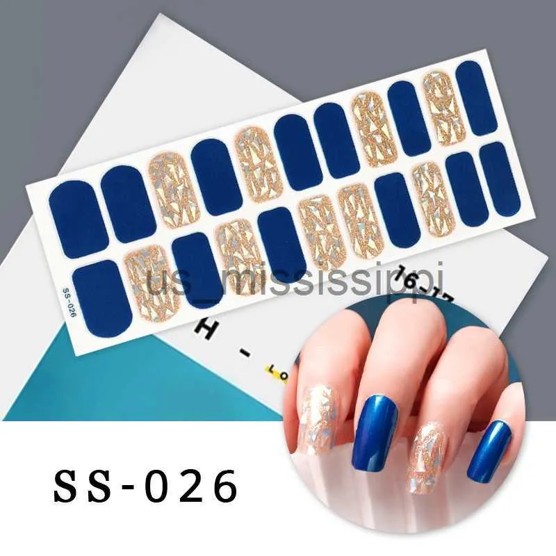 False Nails Luxury Nail Stickers Glitter Blue Nail Polish Stickers for Women Beauty Shiny Self Adhesive Stickes for Nail Art Manicure Set x0826