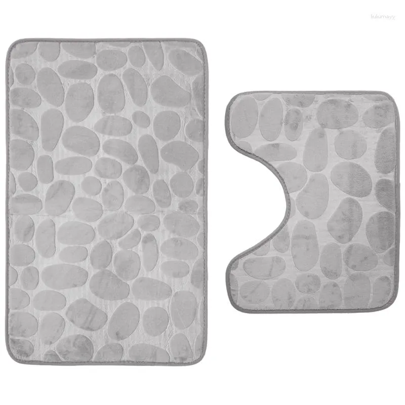 Badmattor 2st Mat Badrum och U-formad kontur Toalettmatta set Memory Foam Absorbent Machine Washable Floor Bathmat