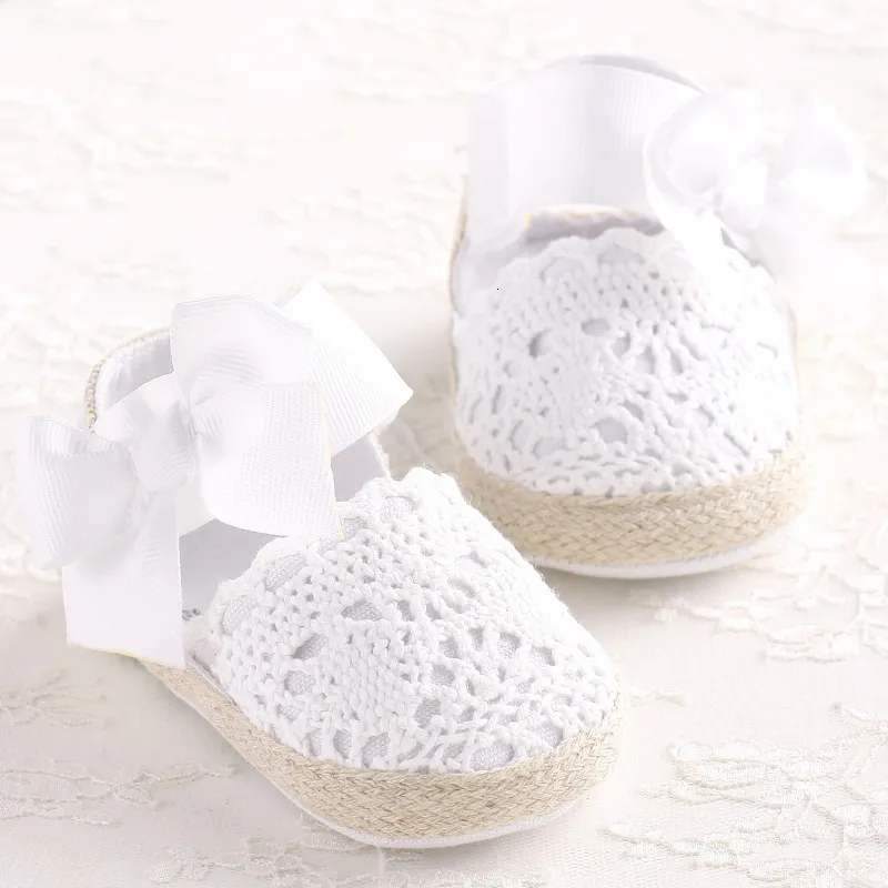 Eerste Walkers Wonbo Baby Girl Born Shoes Lente zomer Sweet erg Light Mary Jane Big Bow Knitted Dance Ballerina Dress Pram Crib Shoe 230825