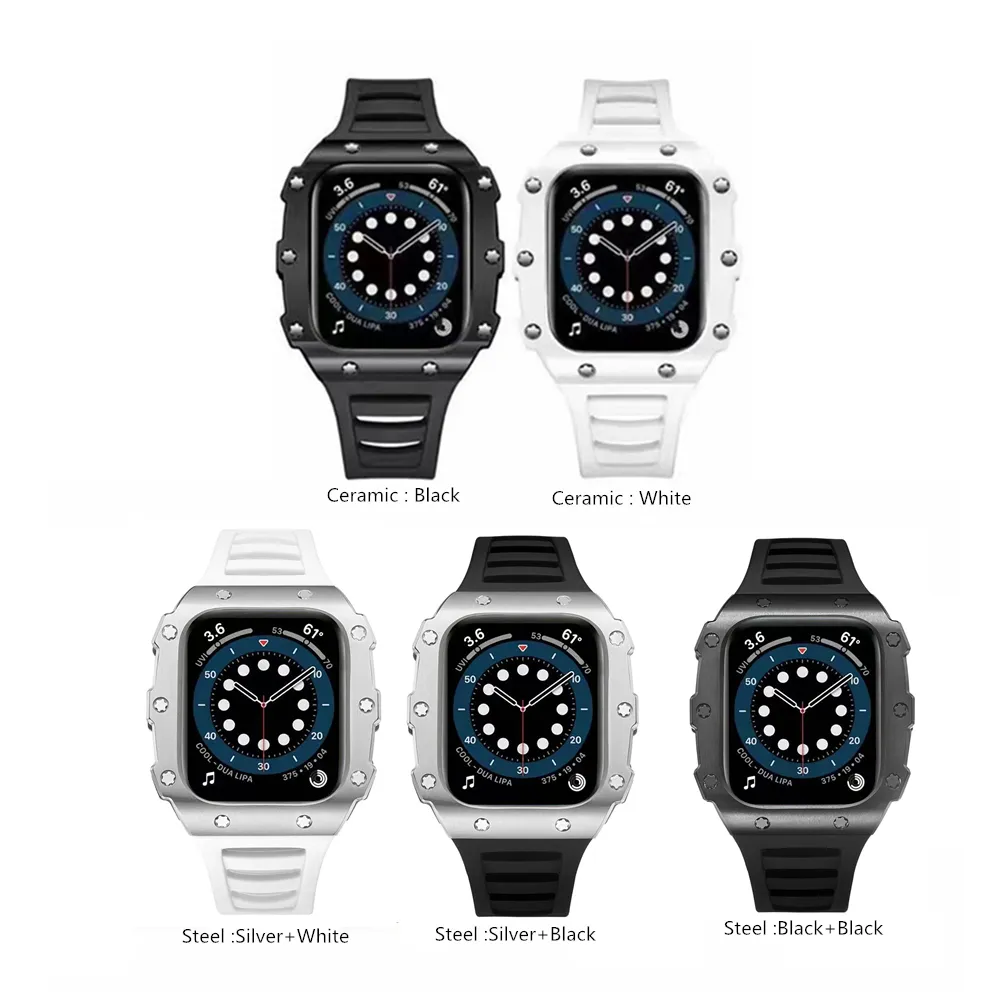 Cerâmica de aço inoxidável mod kit caso pulseira pulseira bandas capa ajuste pulseira para apple watch série 4 5 6 7 8 se iwatch 42/45mm 40/41mm