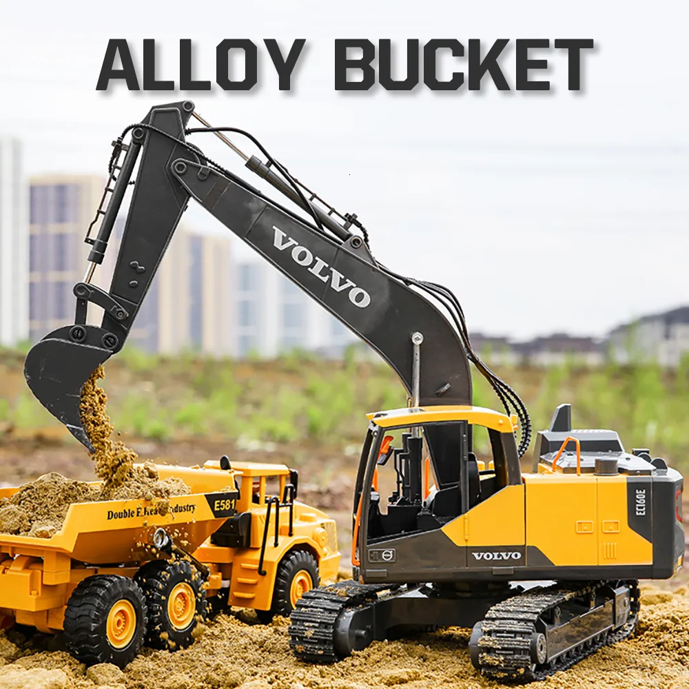 RC Excavator Toy Car 1 16 Scale Alloy 3 in 1 Engineering 2.4G Remote Control Electric Truck Gifts for Boys Children