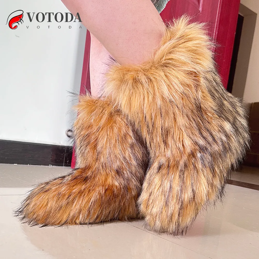 Bottes De Neige Doublées En Peluche Moelleuse Pour Femmes - Temu