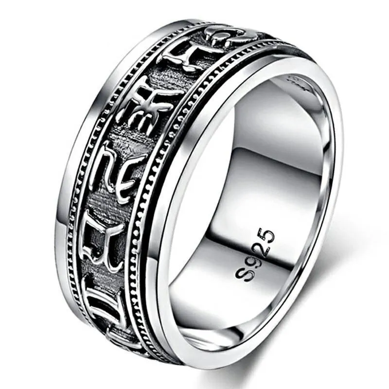 Rings Unibabe Sterling sier Jewelryヴィンテージタイシアリングバッダ宗教聖マントラVra sリング（HY）