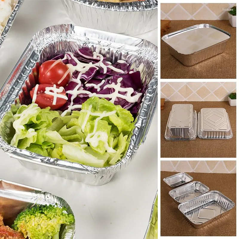 Take Out Containers 10 teile/satz Einweg BBQ Aluminium Folie Lunch Box Takeaway Verpackung Fett Drip Pan Grill Catch Tray Mit Deckel küche