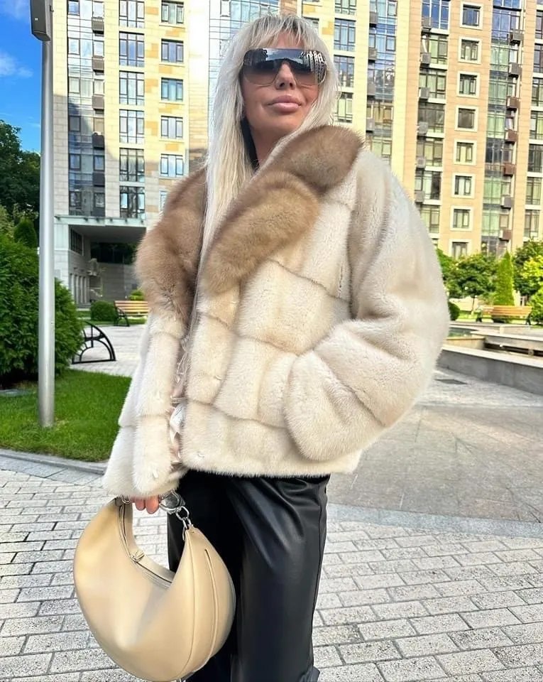Kobiety FUR FUA FAUX LABIES Mink Kurtka prawdziwa płaszcz fioletowy lapel zima ciepła moda swobodna 230826