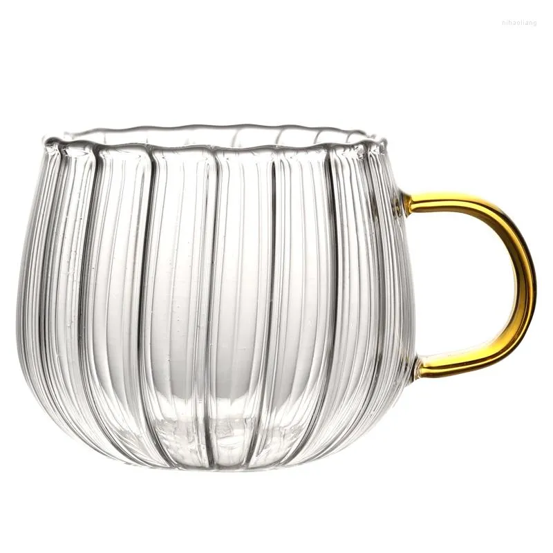 Wine Glasses Nordic Ripple Glass Mug Cup 360ml 12oz Heat Resistant Coffee Milk Water Clear With Yellow Handle 1 Piece