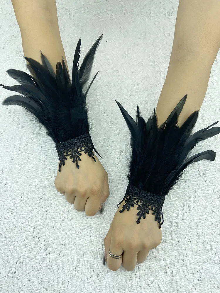 Rękawiczki bez palców Naturalne mankiety z piór rękawy rękawice impreza Cosplay koronkowy nadgarstek