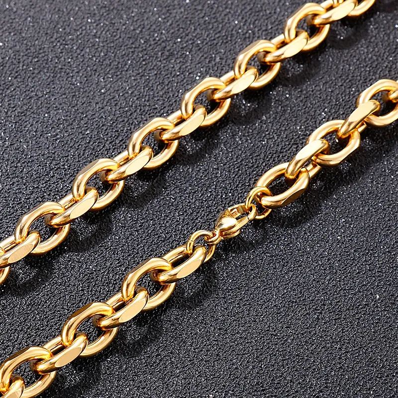 10mm 18-30inch Huge Mens Necklace Stainless Steel Oval Link Chain Gold Plated Jewelry for Friends XMAS Gifts High Polished