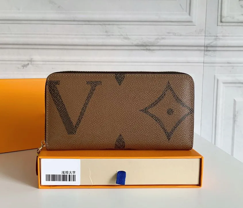Toppdesigner plånböcker lyxiga zippy purses bruna blommor bokstäver män kvinnor kreditkortshållare damer långa smala blixtlås pengar koppling väskor med