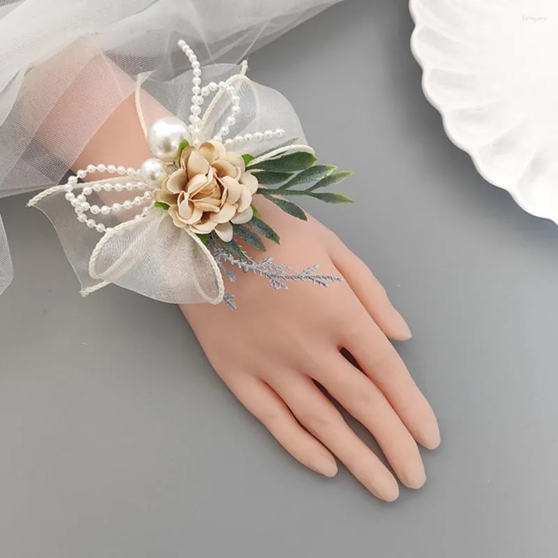 Hair Clips 2 Pcs Homecoming Corsage Bridesmaid Wristlet Bands Pearl Bracelets Women Accessories Wristband