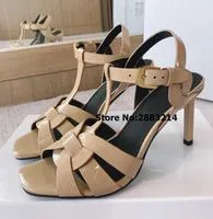 ﾄDress Shoes Celebrity Style Luxury Designer Women Tribute Patent Matte Leather Sandals Zapatos Femenino Elegant Gladiator Thin gDp